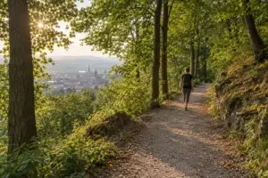 Ein Spazierweg am bewaldeten Stadtrand